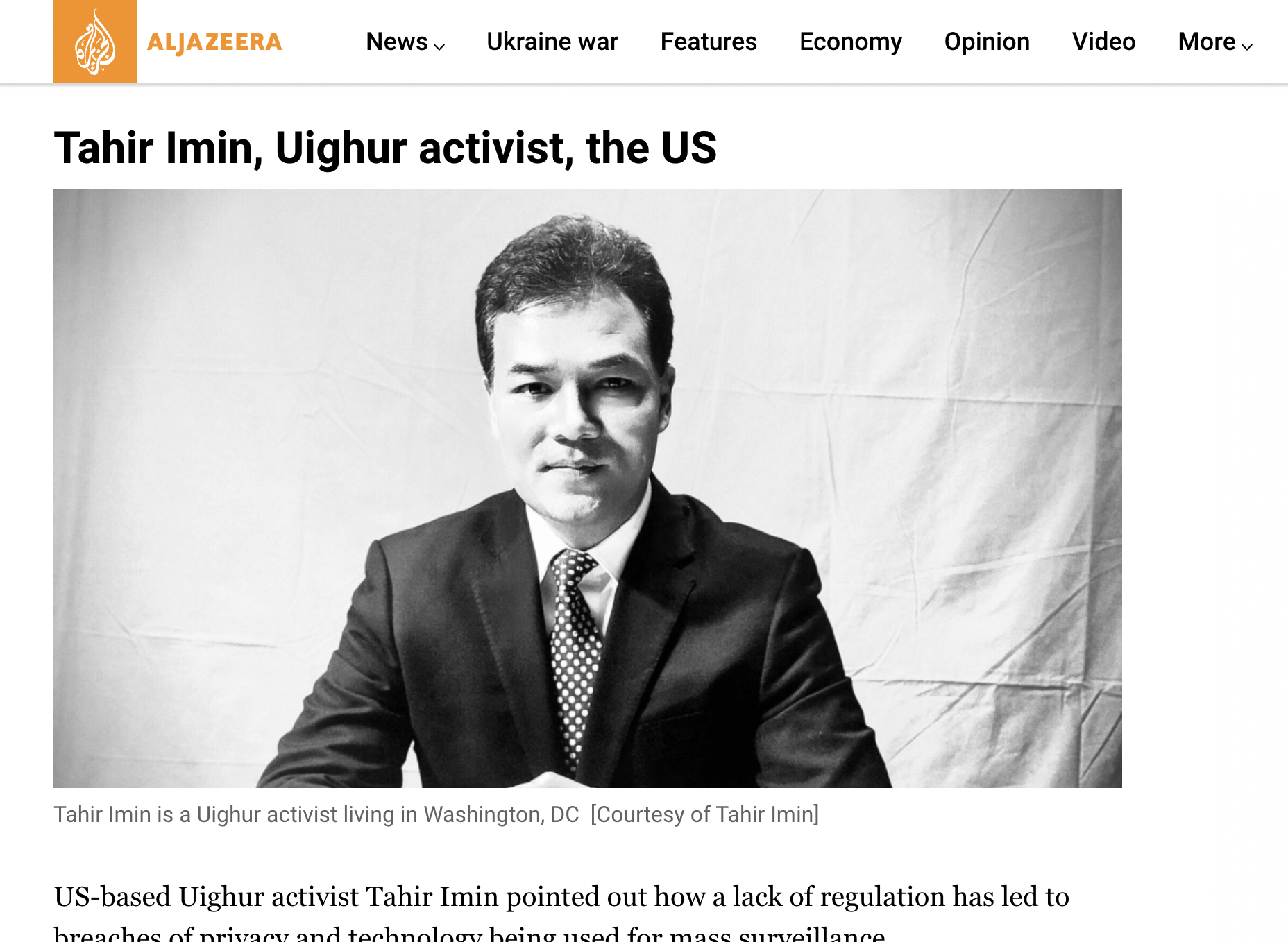 Tahir Imin, Uighur activist, the US