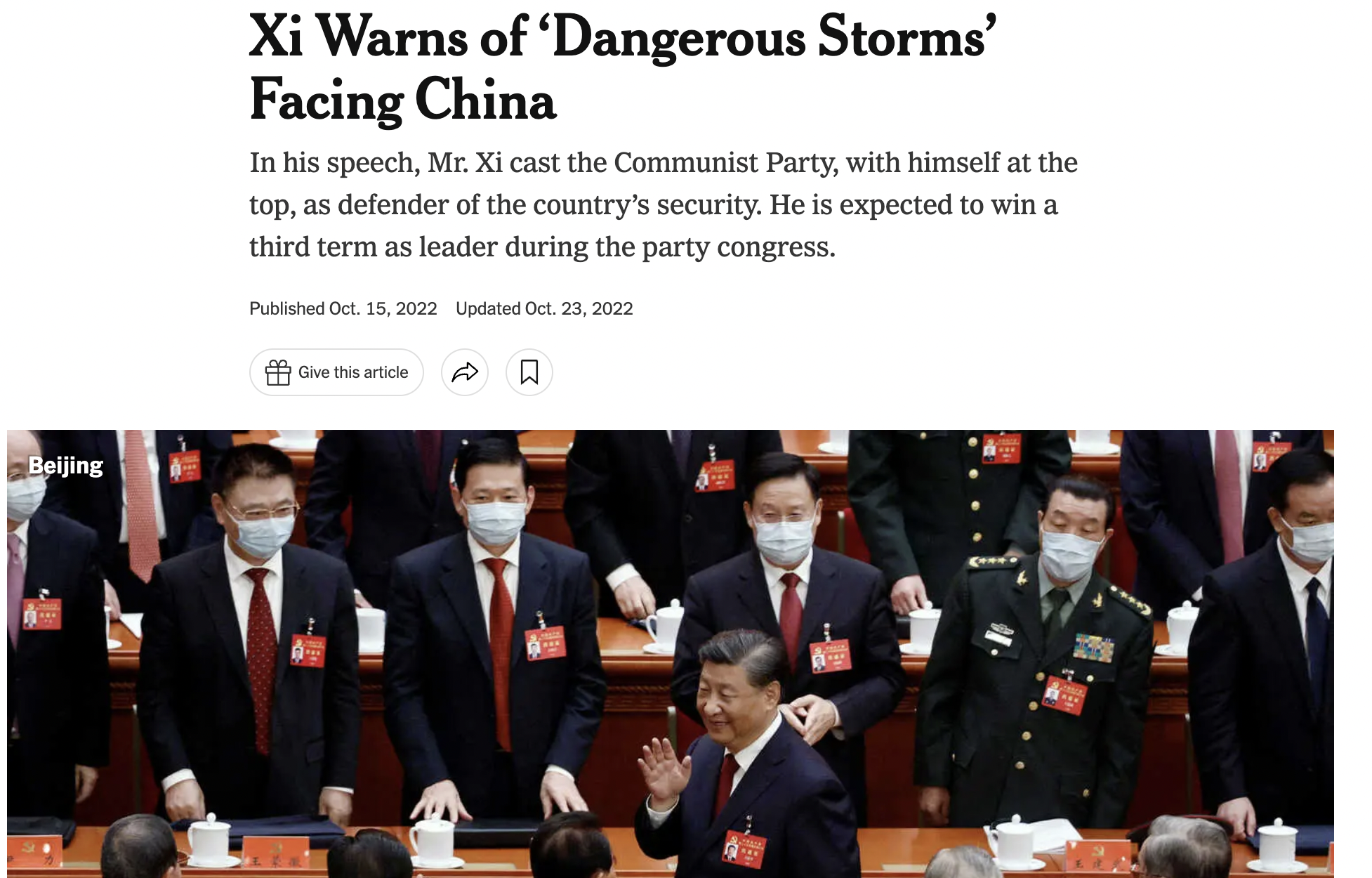 Xi Warns of ‘Dangerous Storms’ Facing China